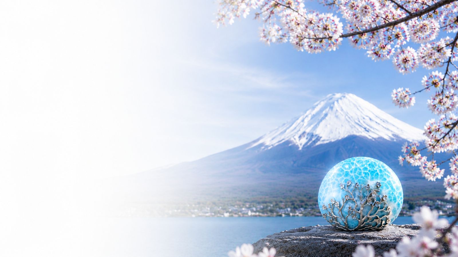 Esfera de Larimar con el Monte Fuji